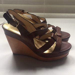 COACH Brown Leather Wood Wedges
